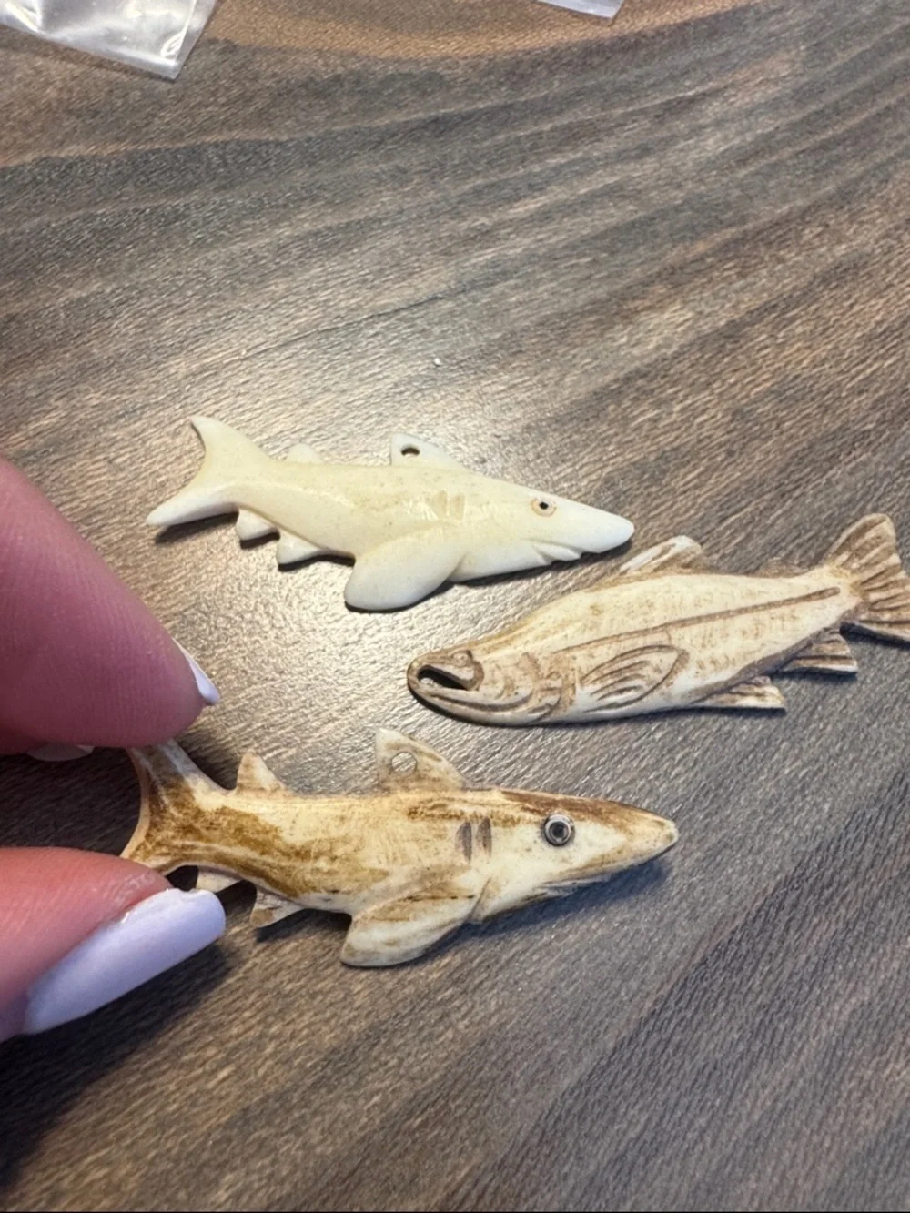 Decorative Carved Bone Fish Shark Pendant Set of 3